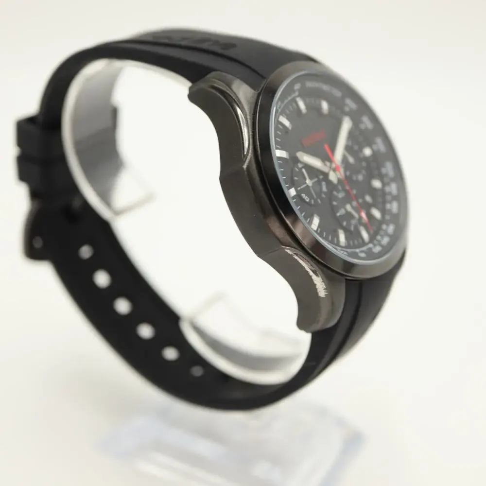 Redline Mens Chronograph Black Red Date 47mm Watch Silicone Strap w New Battery